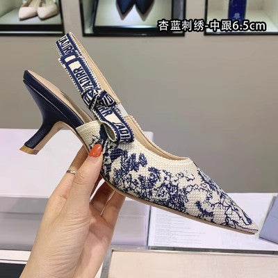 ANTMVS  D Spring and Summer Pointed Toe Shallow Mouth Flat Embroidered Sandals with Back Empty Cat Heel Sexy High Heels Pumps Women