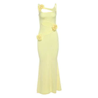 2025 style popular summer new women's clothing three-dimensional flower decorative design hollow slim hip dress