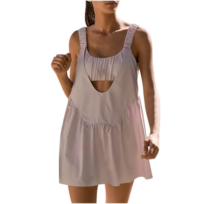 Antmvs -  Women 2 Pieces Tennis Dress Sleeveless Workout Mini Dress with Built in Bra and Shorts Cut Out Athletic Outfits