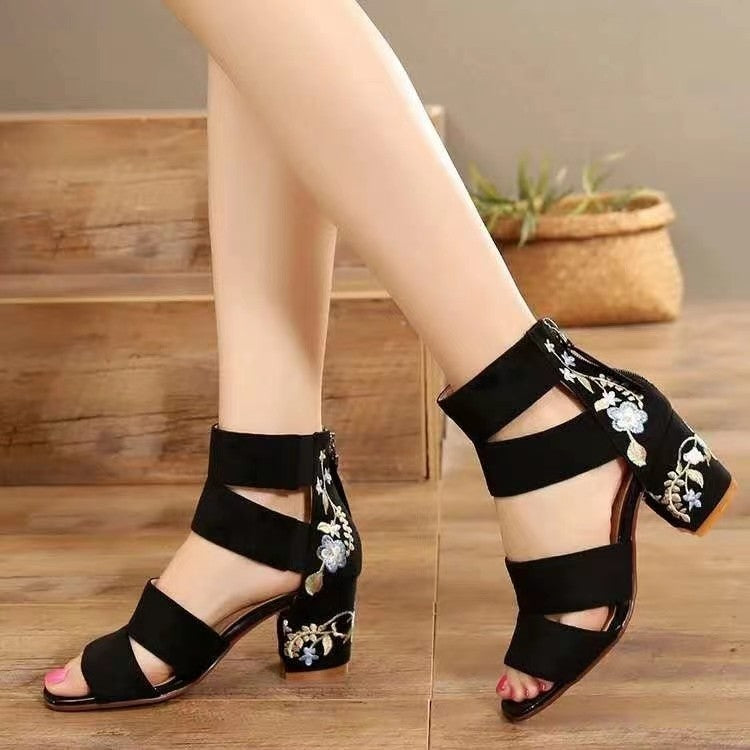 ANTMVS  Roman Shoes Women's Summer Wear European and American Embroidery Open Toe Thick High Heel Sandals plus Size Fashion Sandals Wholesale