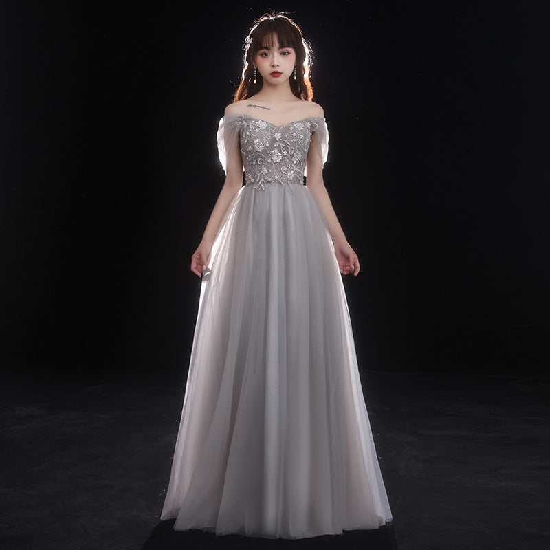 2025 Banquet small evening dress dress women  new texture thin bridesmaid dress spring birthday small art test dress