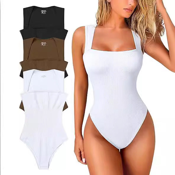 Antmvs -  Women's 3 Piece Basic Bodysuits Sexy Ribbed Strappy Square Neck Sleeveless Bodysuits