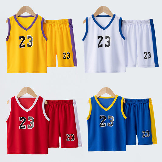 ANTMVS Cross-Border Children's Summer Basketball Wear Suit Quick-Drying Sports Jersey Vest Sleeveless Two-Piece Suit Soccer Uniform V-neck