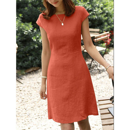 ANTMVS  Spring  Independent Station  Cross-Border Foreign Trade Back Large V Zipped round Neck Solid Color Short Sleeve Dress