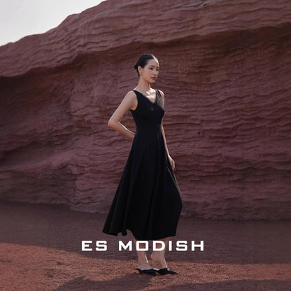 2025 ES MODISH Spring New  Premium V-Neck Halter Lace Splicing High Waist Suspender Dress Women