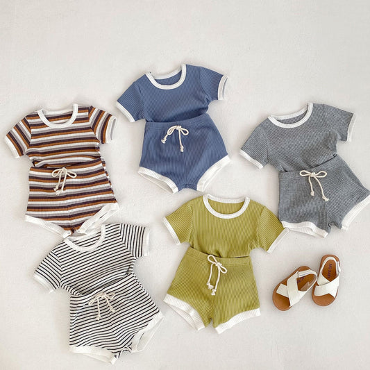 ANTMVS Baby Boy Suit Summer New Baby Simple Casual round Neck T-shirt Bottom-Enlarged Pants Two-Piece Korean Style Versatile Fashion