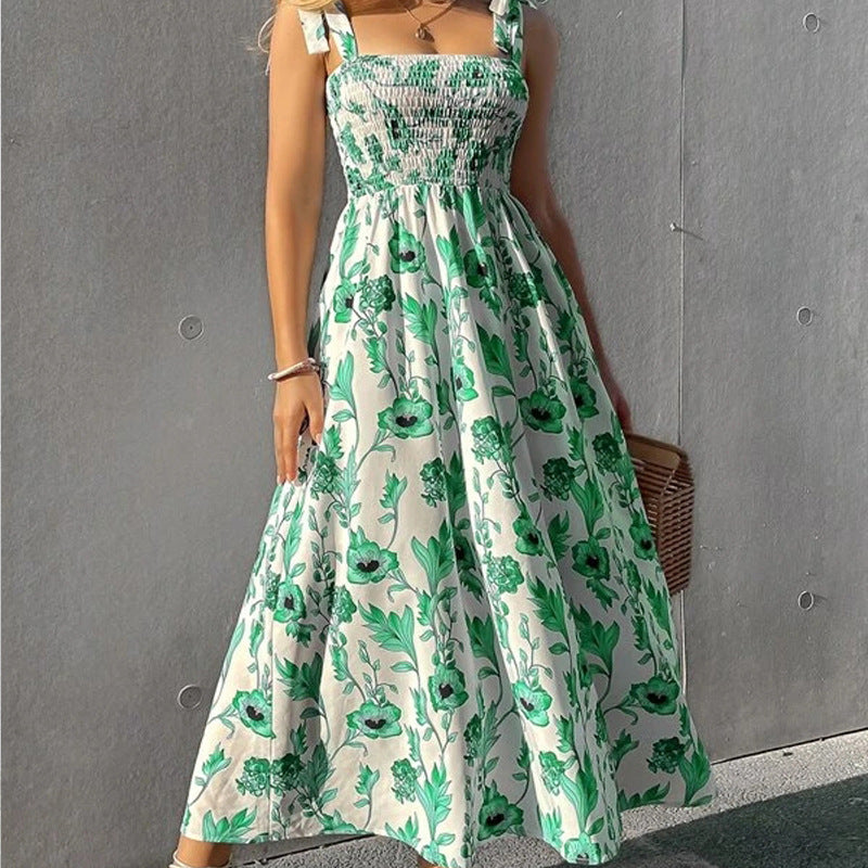 ANTMVS European and American Foreign Trade EBay  Sexy Slim Dress Sleeveless Spaghetti-Strap Floral Print Temperament Female Dress