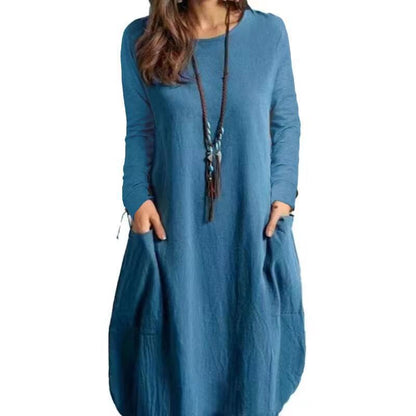 ANTMVS  2022 Spring/Summer European and American  Independent Station EBay Cotton Linen Loose Casual Solid Color Pocket Dress Women