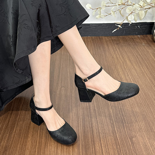 ANTMVS Fashion Mid Heel Pumps Women's  New Summer Versatile Shallow Mouth Spring Chunky Heel Elegant Square Head Hollowed Sandals Women