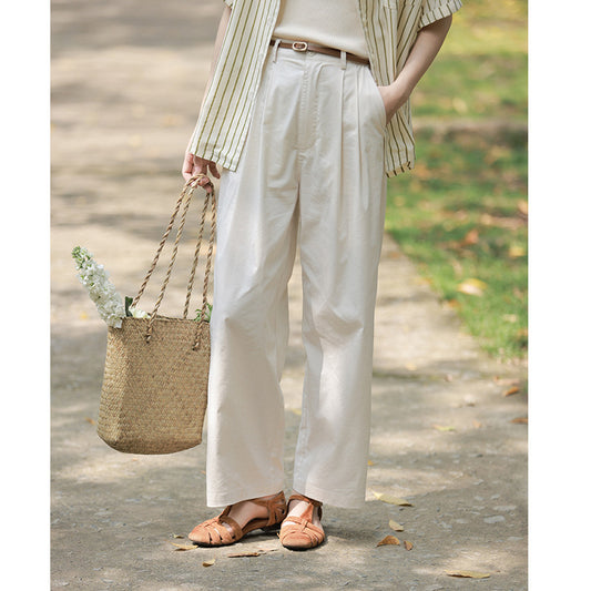 Antmvs New  Style White Casual Pants Women's Spring/Summer Khaki Pants Lazy Loose Straight Wide-Leg Pants