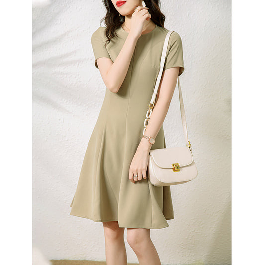 2025 Good texture~ triacetate fiber temperament dress women's clothing  summer new short-sleeved medium and long skirt