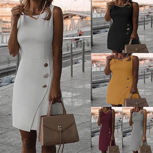 ANTMVS In Stock Cross-Border   Wish  Summer Sleeveless Solid Color Elegant Bag Palace Dress