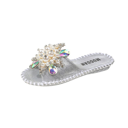 ANTMVS Classic Flower Pearl Accessories Flat Slippers Outer Size Best-Selling in Stock Slip-on Sandals Flip-Flops Beach Fashion Shoes