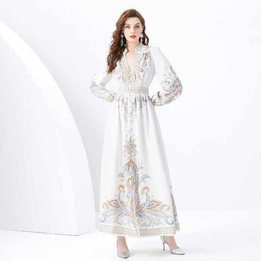 women's clothing  retro elegant dress women's banquet party vacation dress  court print dress
