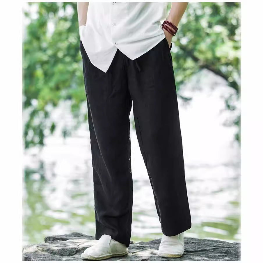 ANTMVS Linen Pants Men's Summer Thin Breathable  New Young and Middle-Aged Cotton and Linen Wide Leg Casual Trousers plus Size Fashion Brand