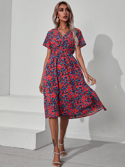 ANTMVS Foreign Trade Women's Clothing European and American Station  Cross-Border Summer Small Floral Print Short Sleeve Dress