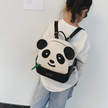 Panda Backpack  New Kindergarten Backpack Cartoon Panda Bamboo Leaf Bag Childlike Cute Pu Fashion Backpack