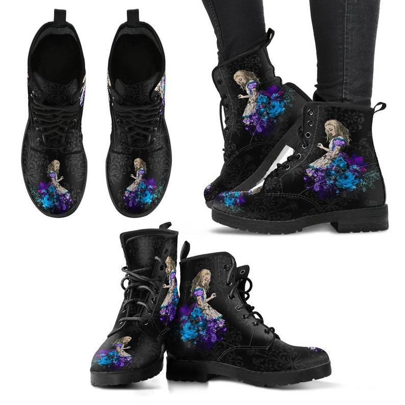 Cross-Border Foreign Trade plus Size Autumn and Winter Women's Martin Boots Wonderland Gothic Print British Leather Tooling Combat Boots