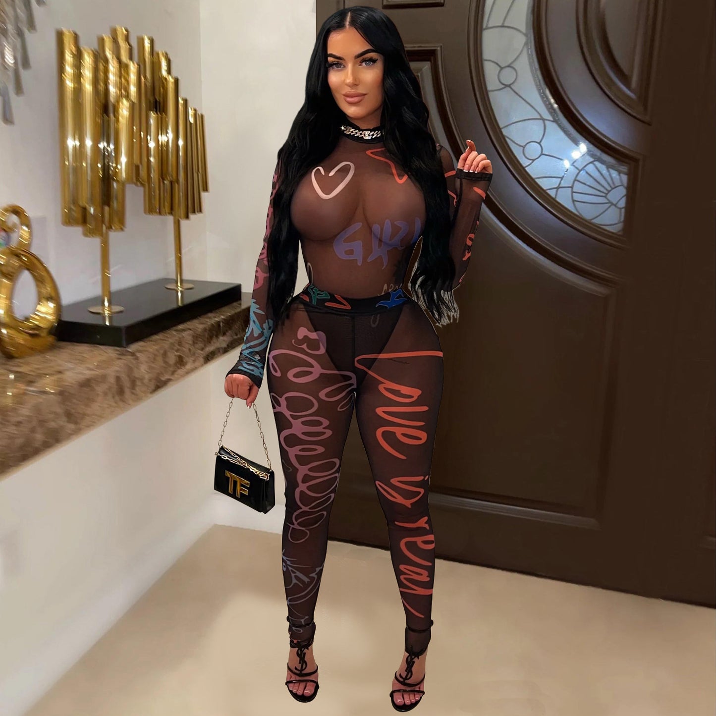 ANTMVS C6885    2025 fashion women's clothing sexy printed see-through jumpsuit trousers long sleeves