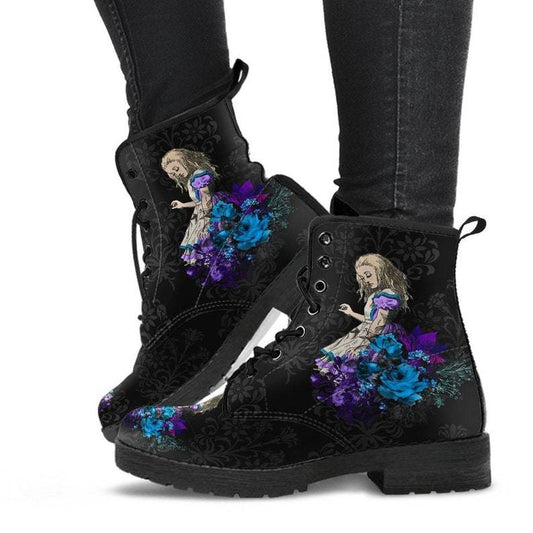 Cross-Border Foreign Trade plus Size Autumn and Winter Women's Martin Boots Wonderland Gothic Print British Leather Tooling Combat Boots