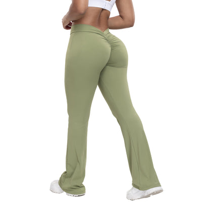 Antmvs HOT and NEW Cross Border  Peach Bell-Bottom Pants Women's Yoga High Waist Hip Lift Tights Wide Leg Fitness Pants