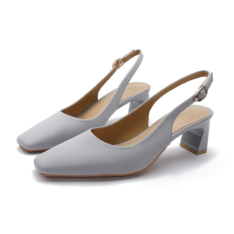 ANTMVS Square Toe High Heel Women's Sandals Back Strap Toe Box Shoes Mid Heel  New Summer High Sense Classic Style Women's Shoes