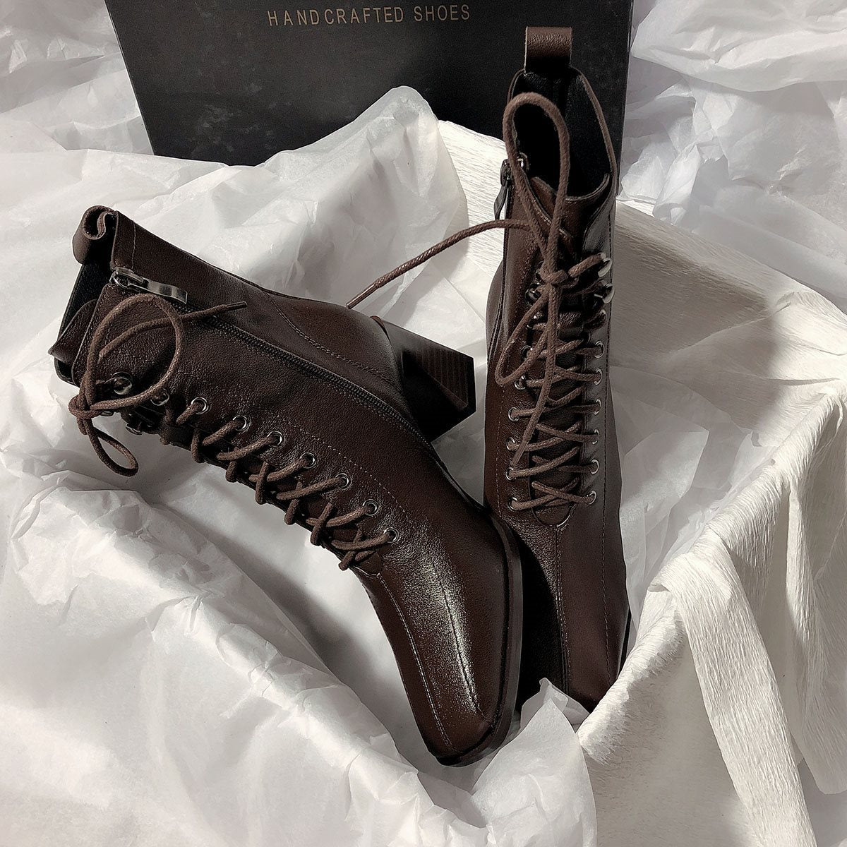 Senyu Sea Lane  New High Heel Boots Elegant Martin Boots Slimming Chunky Heel Korean Style Versatile Elastic Booties Women