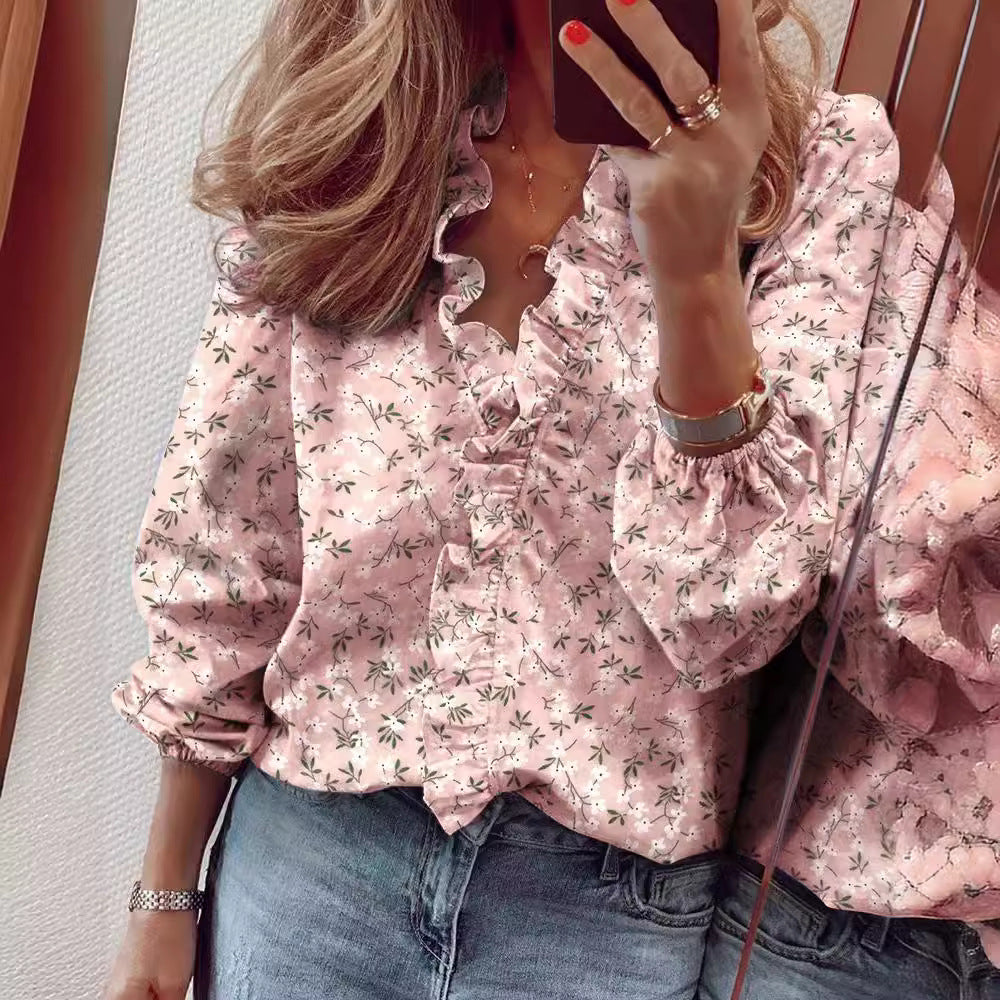 ANTMVS Wish  EBay Spring and Summer European and American New Long Sleeve Ruffle Blouse Women's Shirt