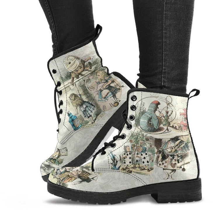 Cross-Border Foreign Trade plus Size Autumn and Winter Women's Martin Boots Wonderland Gothic Print British Leather Tooling Combat Boots