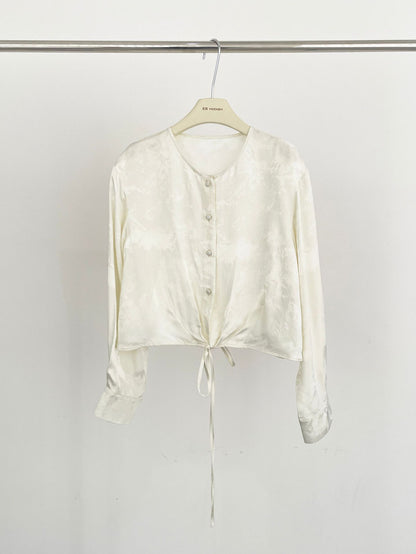 2025 ES MODISH Spring New National Style Jacquard Crew Neck Drawstring Shirt Lazy Casual Loose Top Girls