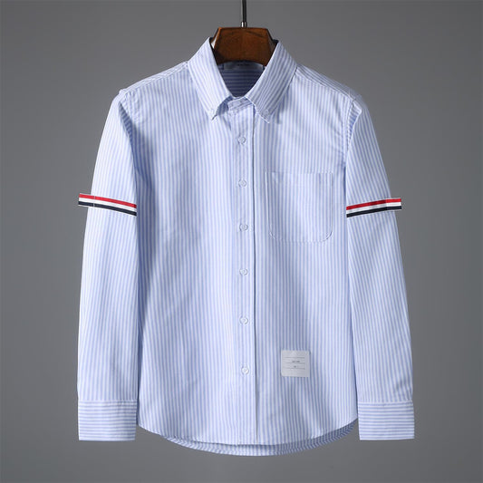 ANTMVS TB JL Shirt Blue Striped Oxford Woven Double Armband Ribbon European and American Leisure Trendy Brand Men's and Women's Same Shirt