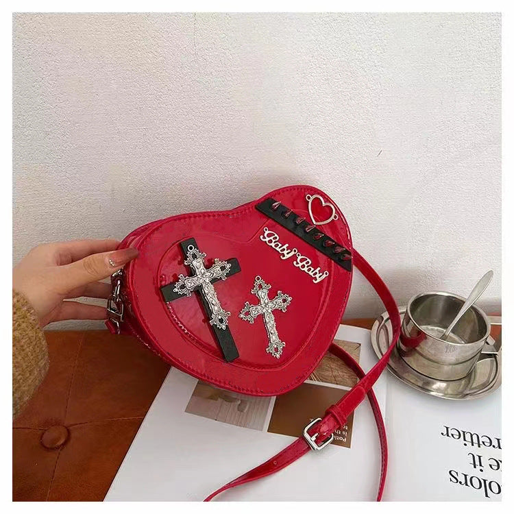 ANTMVS 2025 popular creative personality fashion glossy love bag funny ins retro hottie punk style shoulder messenger bag