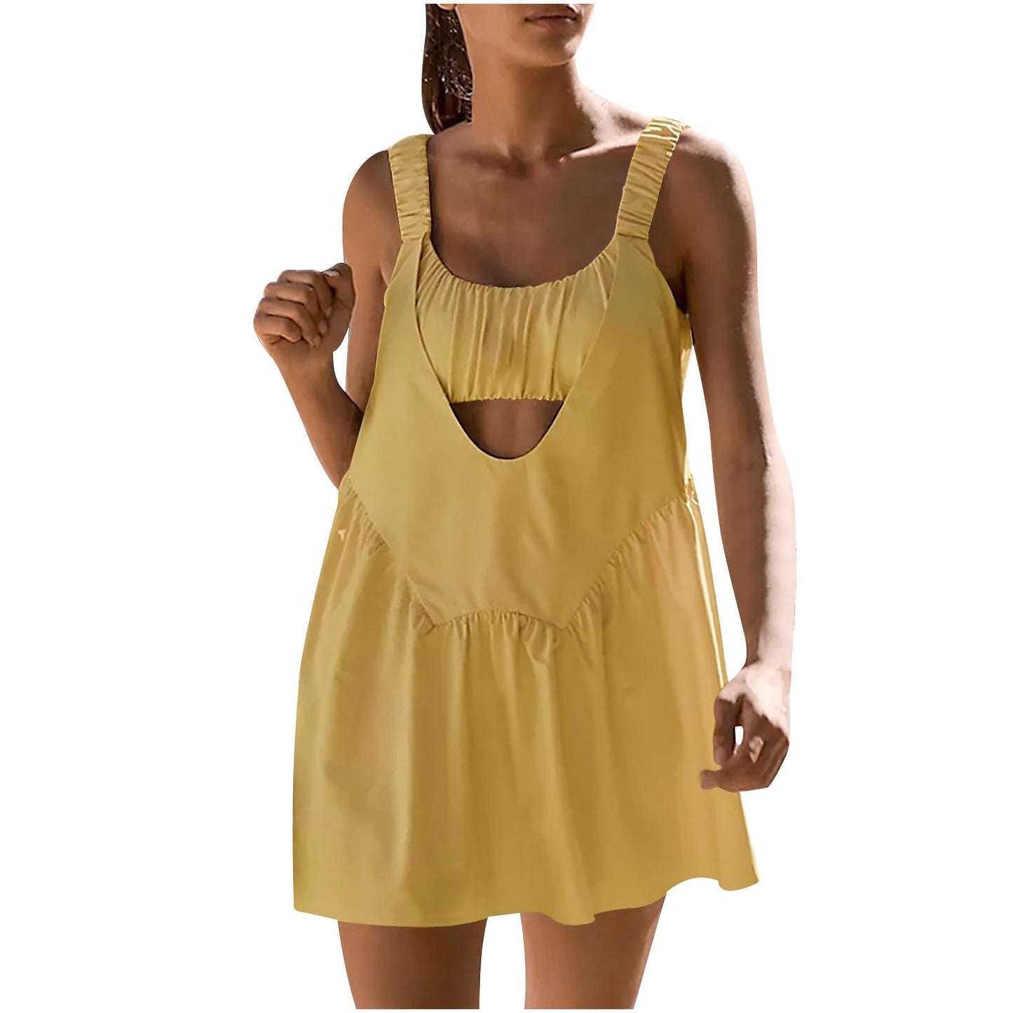 Antmvs -  Women 2 Pieces Tennis Dress Sleeveless Workout Mini Dress with Built in Bra and Shorts Cut Out Athletic Outfits