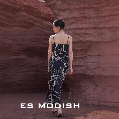 2025 ES MODISH spring new product retro style high-end printing suspender dress tube top waist inner long dress