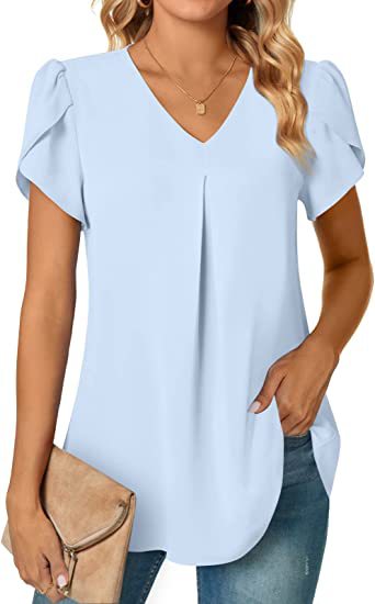 ANTMVS Independent Station Popular Women's Fashionable Chiffon Shirt V-neck Ruffled Short Sleeve Waist Top in Stock