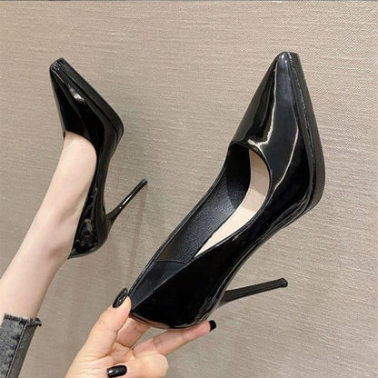 ANTMVS  Nude High Heels Women's Stiletto Heel  Spring and Autumn New Pointed Toe Low-Cut Waterproof Platform Gentle Pumps Patent Leather 10cm