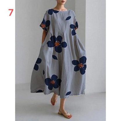 ANTMVS  Cross-Border Summer New European and American Women's Clothing Loose round Neck Fashion Advanced Short Sleeve 3D Printing Dress