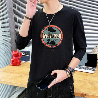 ANTMVS Long Sleeve T-shirt Men's round Neck Bottoming Shirt Autumn and Winter Ins Trendy Printed Casual T-shirt Thin Long Clothes Men's Clothing