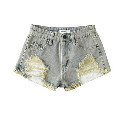 Raw Hem Ripped Do the Old Cowboy Shorts Women's Summer 2024 New Hot Girl Slim Fit Sexy Low Waist A- line Hot Pants Tide