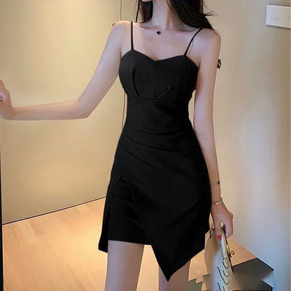 Young Adult Lady like Woman Style Sexy Sheath Irregular Spaghetti-Strap Dress Summer 2024 New Design Sense Hot Girl Short Skirt