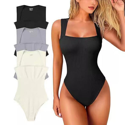 Antmvs -  Women's 3 Piece Basic Bodysuits Sexy Ribbed Strappy Square Neck Sleeveless Bodysuits