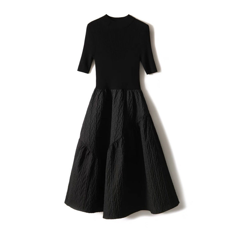 2025 Elegant little black dress semi-turtleneck knitted splicing tutu dress dress  spring dress with coat long skirt