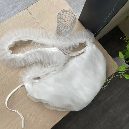 ANRMVS Korean Style Ins Portable All-Match Drawstring Design New Sweet Lotus Leaf Mesh Pleats Crossbody Shoulder Handbag