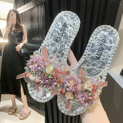 ANTMVS Classic Flower Pearl Accessories Flat Slippers Outer Size Best-Selling in Stock Slip-on Sandals Flip-Flops Beach Fashion Shoes