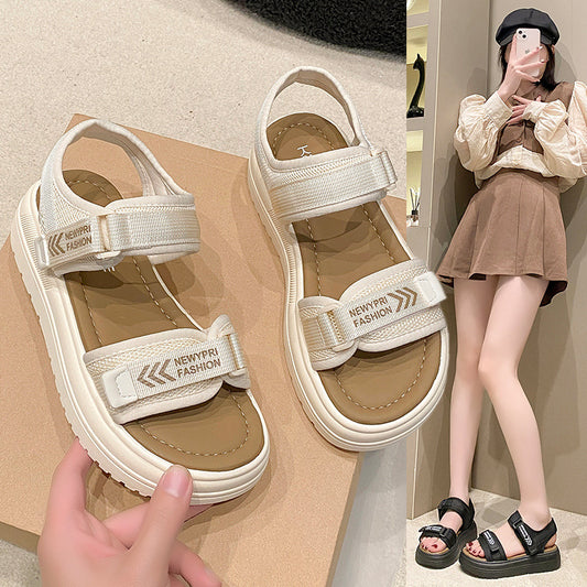 ANTMVS Women's Thick-Soled Roman Sandals  Summer New Style One-Strap Buckle Muffin Velcro Beach Muffin Sandals for Women