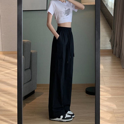 Antmvs Overalls Women's Summer Thin High Waist Slimming Quick-Drying Sun Protection Ice Silk Leisure Straight Hot Girl NEWn Wide Leg Pants Women