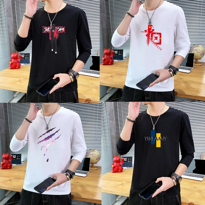 ANTMVS Long Sleeve T-shirt Men's round Neck Bottoming Shirt Autumn and Winter Ins Trendy Printed Casual T-shirt Thin Long Clothes Men's Clothing