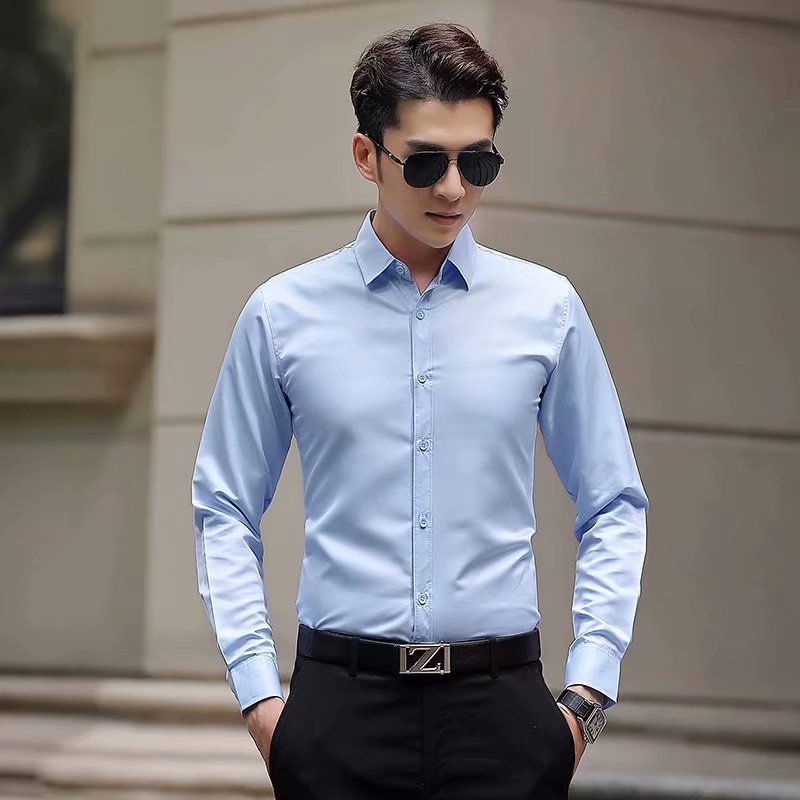 ANTMVS Spring and Autumn Long-Sleeved White Shirt Men's Korean Slim Fit Shirt Professional Shirt Business Formal Wear Work Clothes Wedding Dress