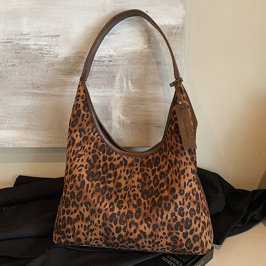 ANTMVS 2025 Underarm leopard print bag female large capacity popular new casual shoulder shopping bag trendy versatile work commuter tote bag