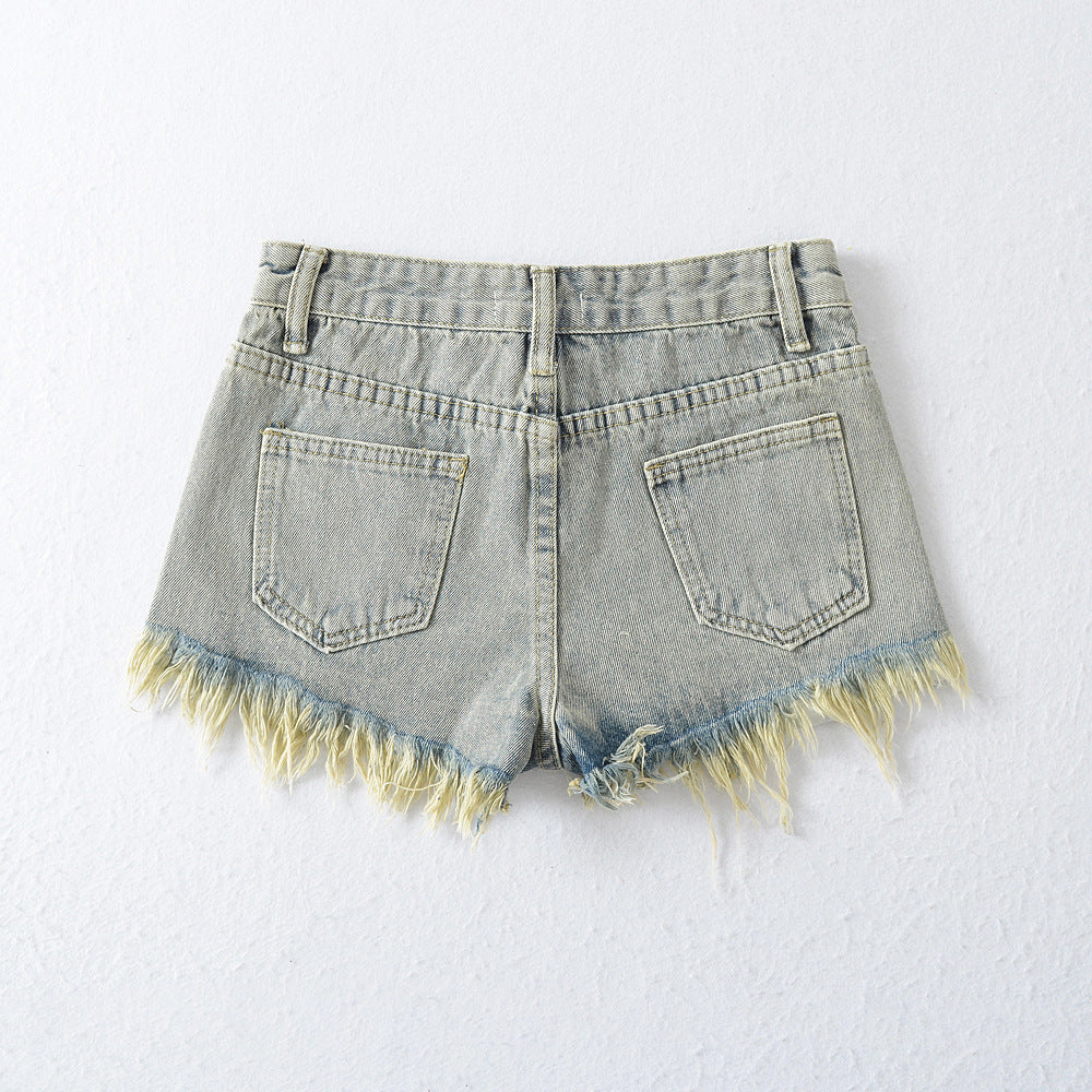 Raw Hem Ripped Do the Old Cowboy Shorts Women's Summer 2024 New Hot Girl Slim Fit Sexy Low Waist A- line Hot Pants Tide